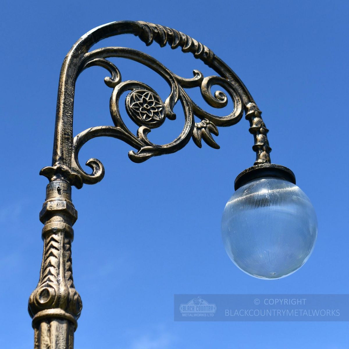 Extra Tall Gold Lamp Post With Ornate Swan neck arm