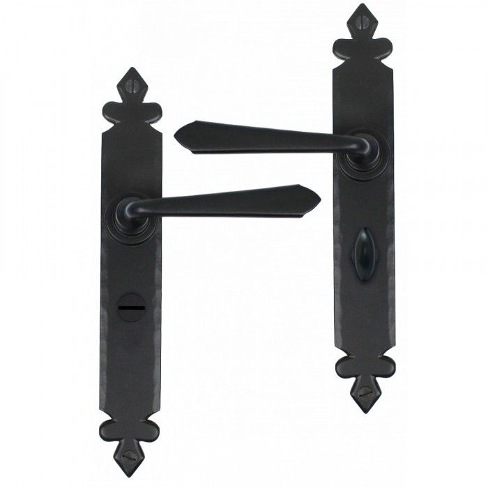 Black Tudor Sprung Lever Handles With Bathroom Lock, Sold In A PAir Black Tudor Sprung Lever Handles With Bathroom Lock, Sold In A PAir