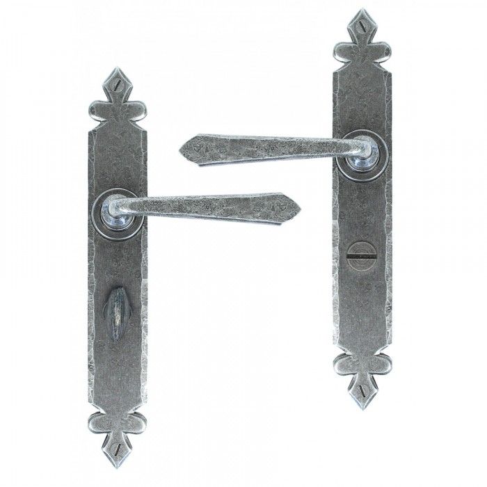 Antique Pewter Sprung Lever Handle With Bathroom Lock sold In A Pair