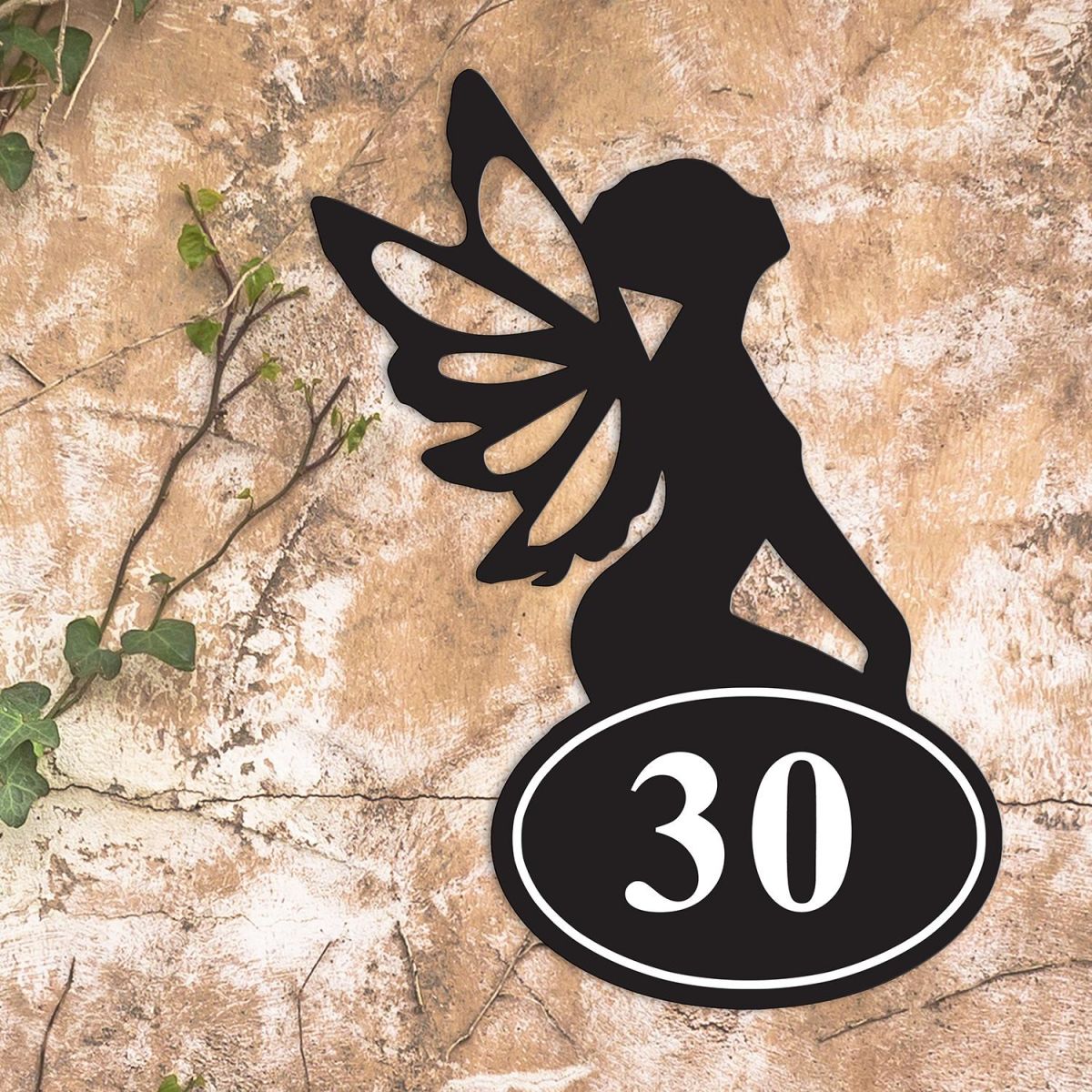 Fairy Iron House Number Sign in Situ on a Rustic Wall  Fairy Iron House Number Sign in Situ on a Rustic Wall