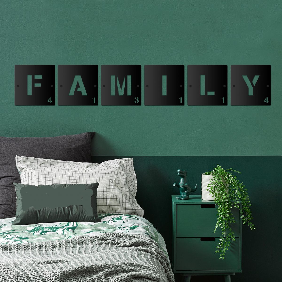 "FAMILY" Black Scrabble Square Letters in the Bedroom "FAMILY" Black Scrabble Square Letters in the Bedroom