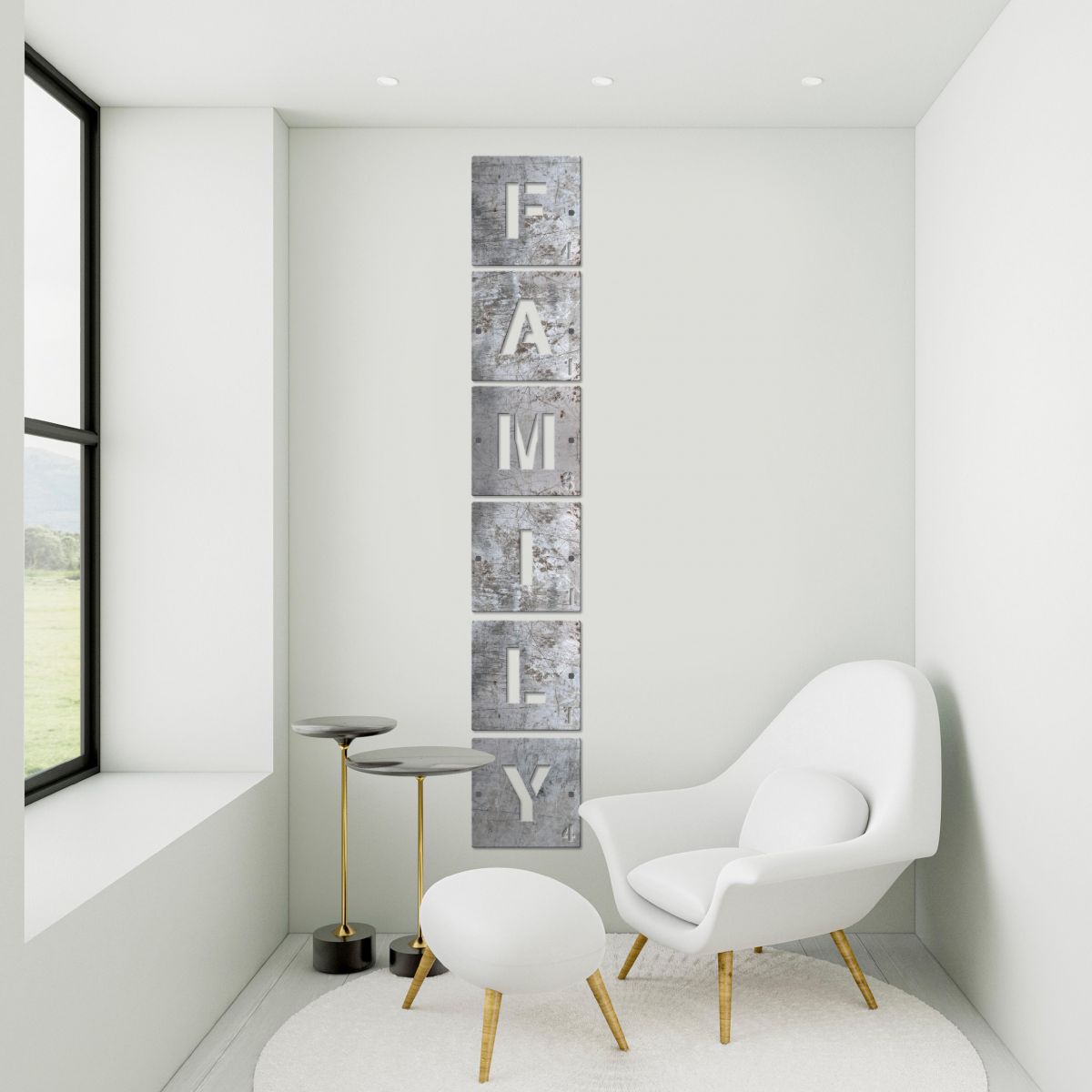 "FAMILY" Scrabble Square Letters in a Modern Sitting Room