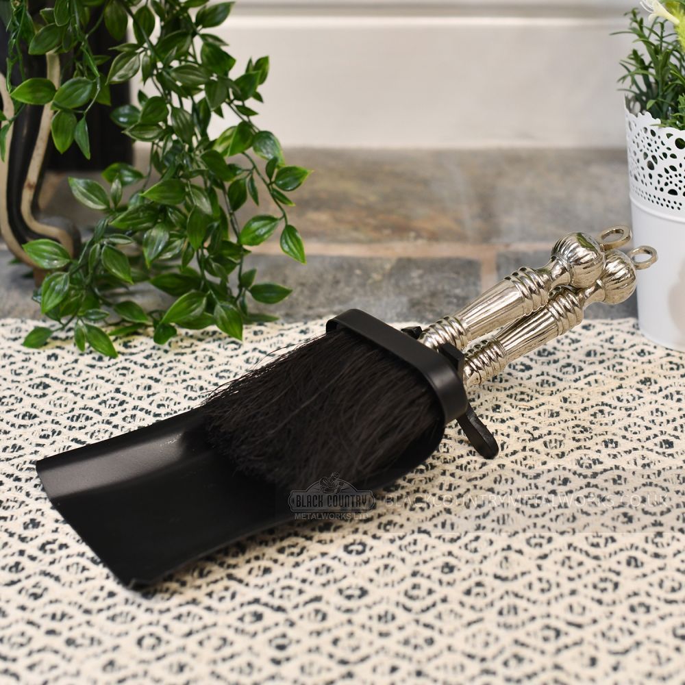 "Farnhamford" Nickel and Black Iron Pan and Brush Set