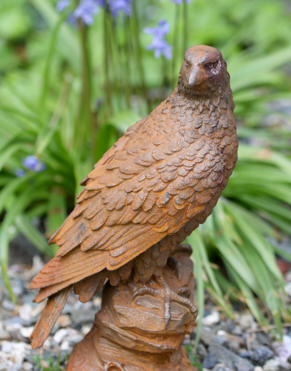 Rustic Cast Iron "Proud Eagle Upon Rocks" Garden Sculpture 
