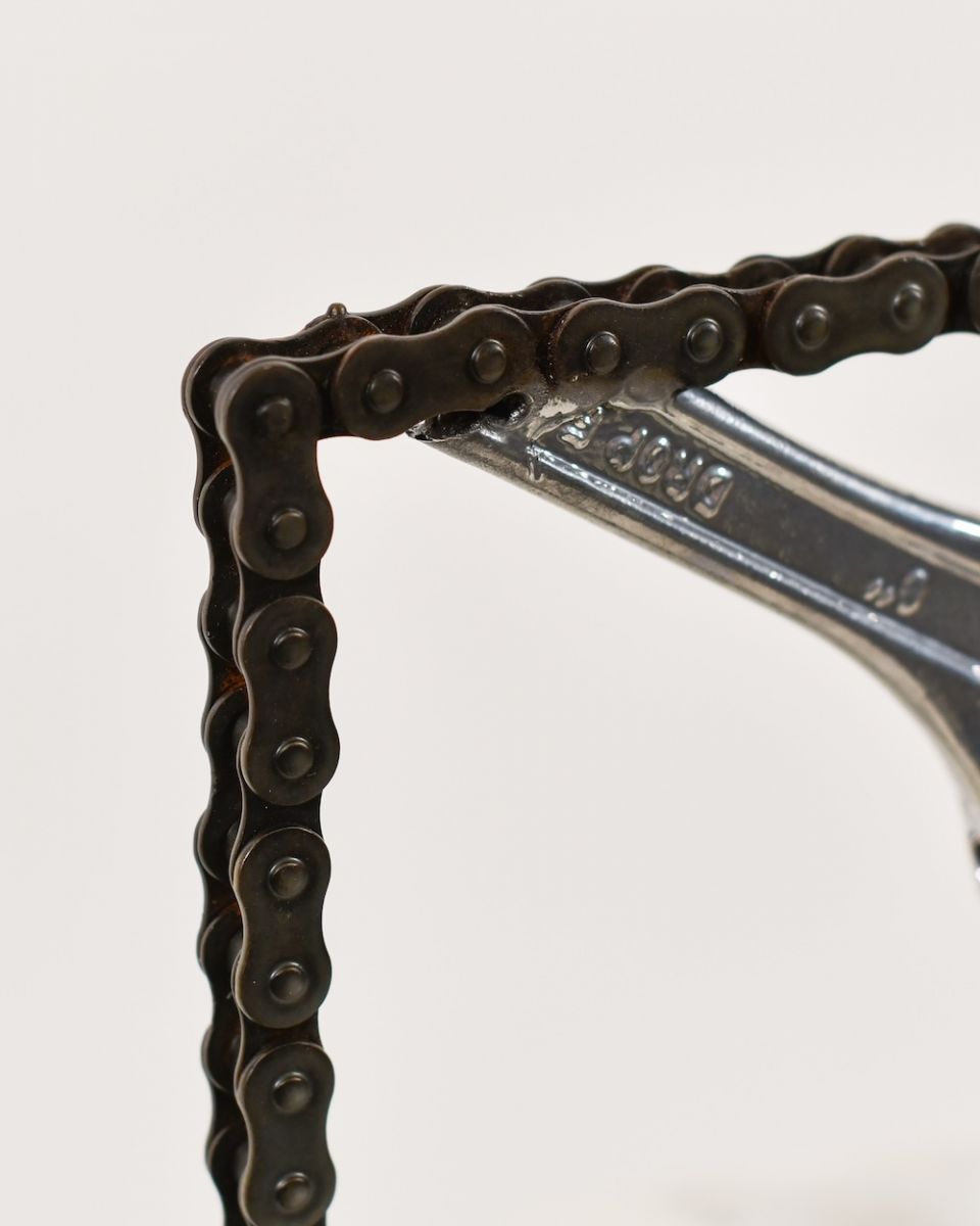 Close up of frame detail on recycled metal sculpture