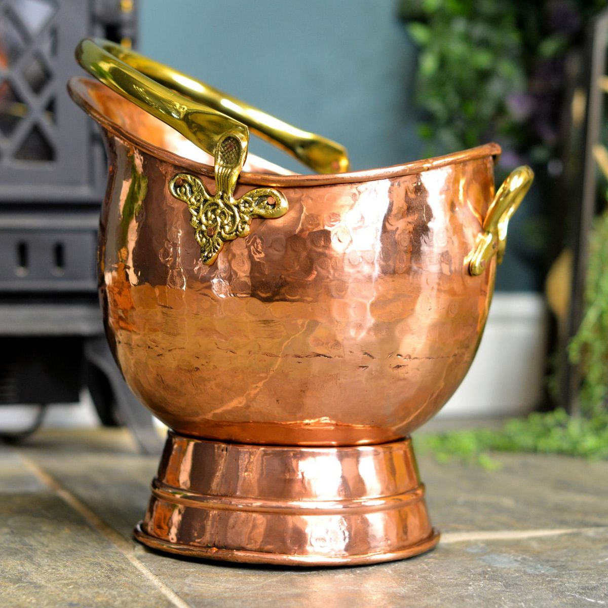 Traditional Coal Bucket Finished in a Copper and Brass Finish Traditional Coal Bucket Finished in a Copper and Brass Finish