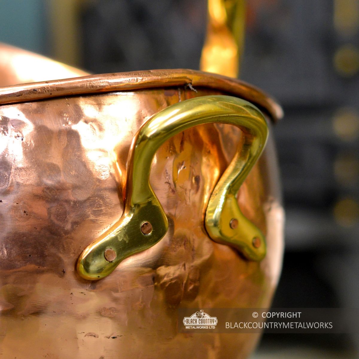 Brass Carry Handle on the Back of the Copper Coal Bucket Brass Carry Handle on the Back of the Copper Coal Bucket