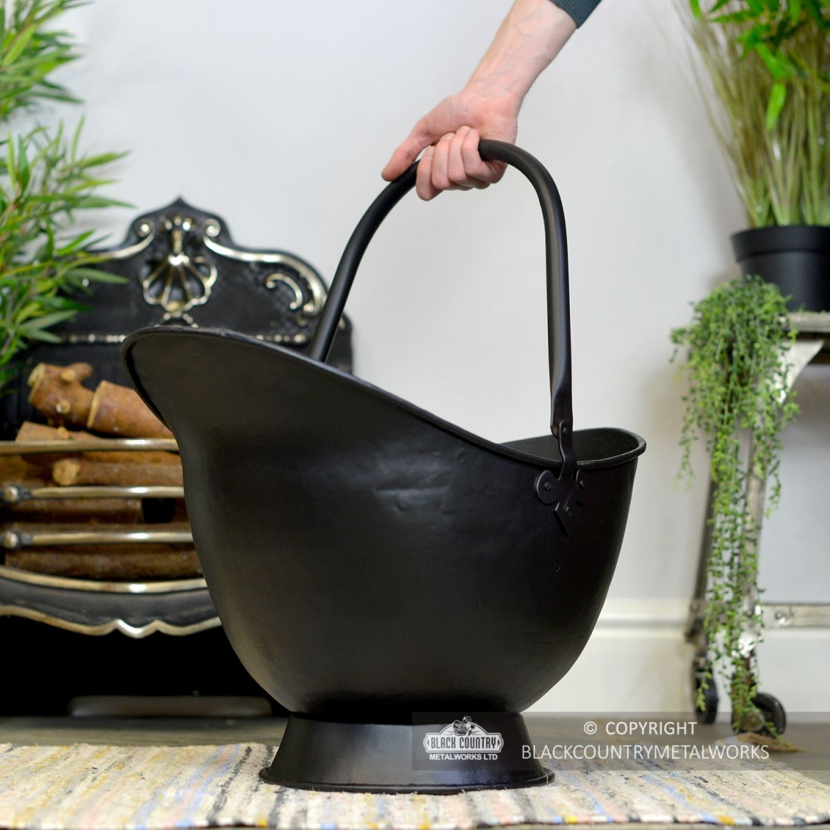 "Waterloo" Black Iron Coal Bucket to Scale