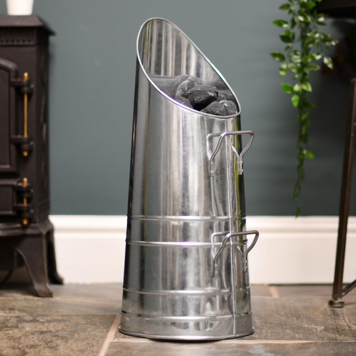 Galvanised Norfolk coal Hod in Living room