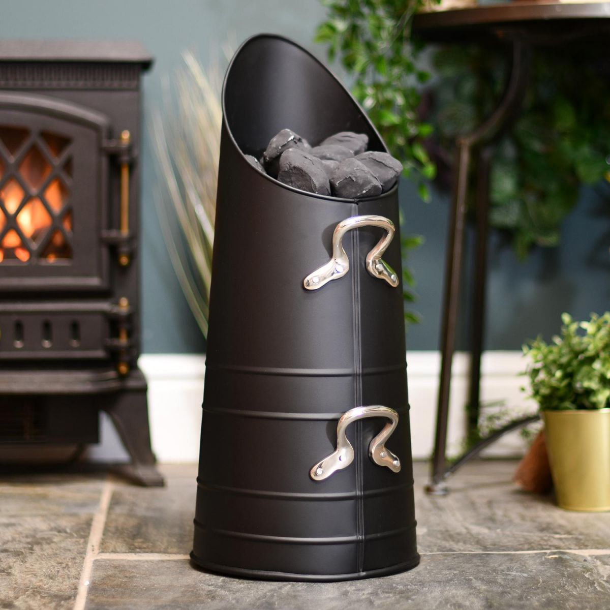 Traditional Black Coal Hod with Nickel Handles
