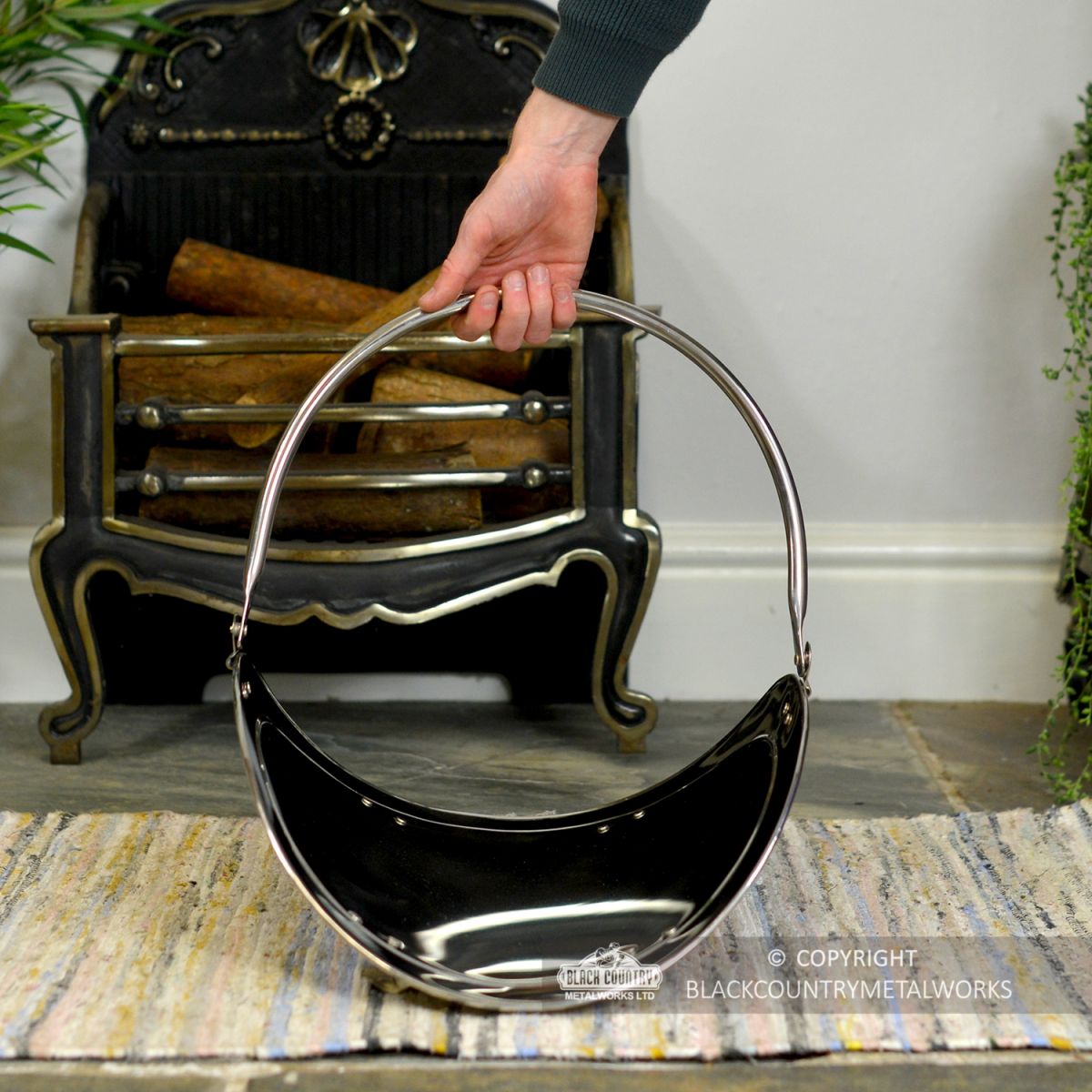 "Evington" Stainless Steel Curved Log Basket To Scale