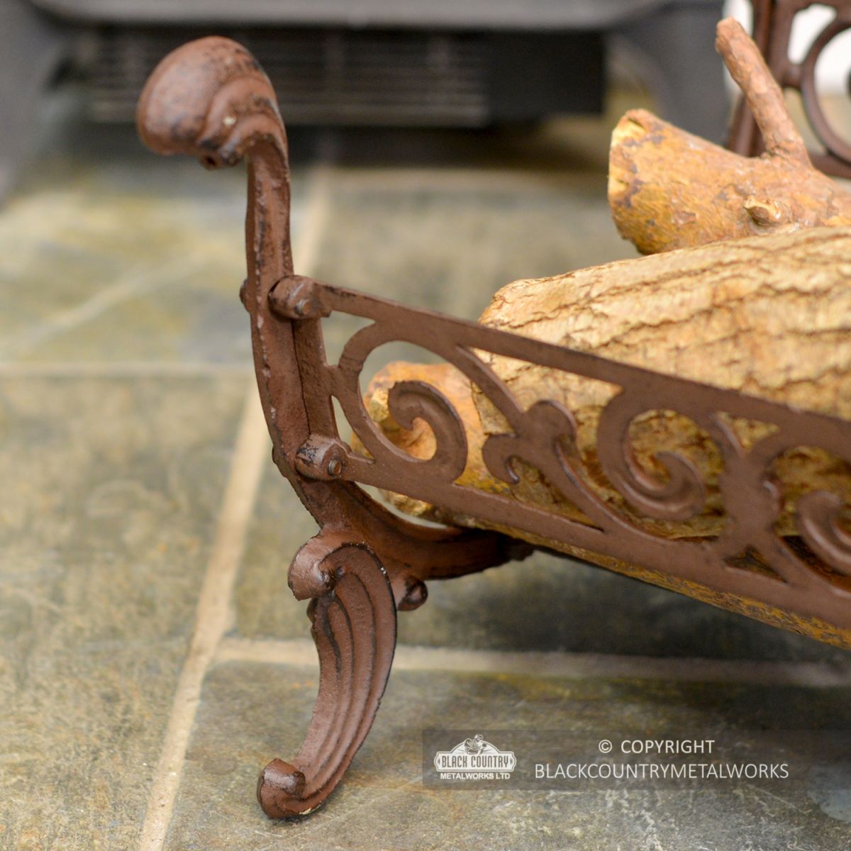 Close-up o fthe Rustic Finish on the Log Store