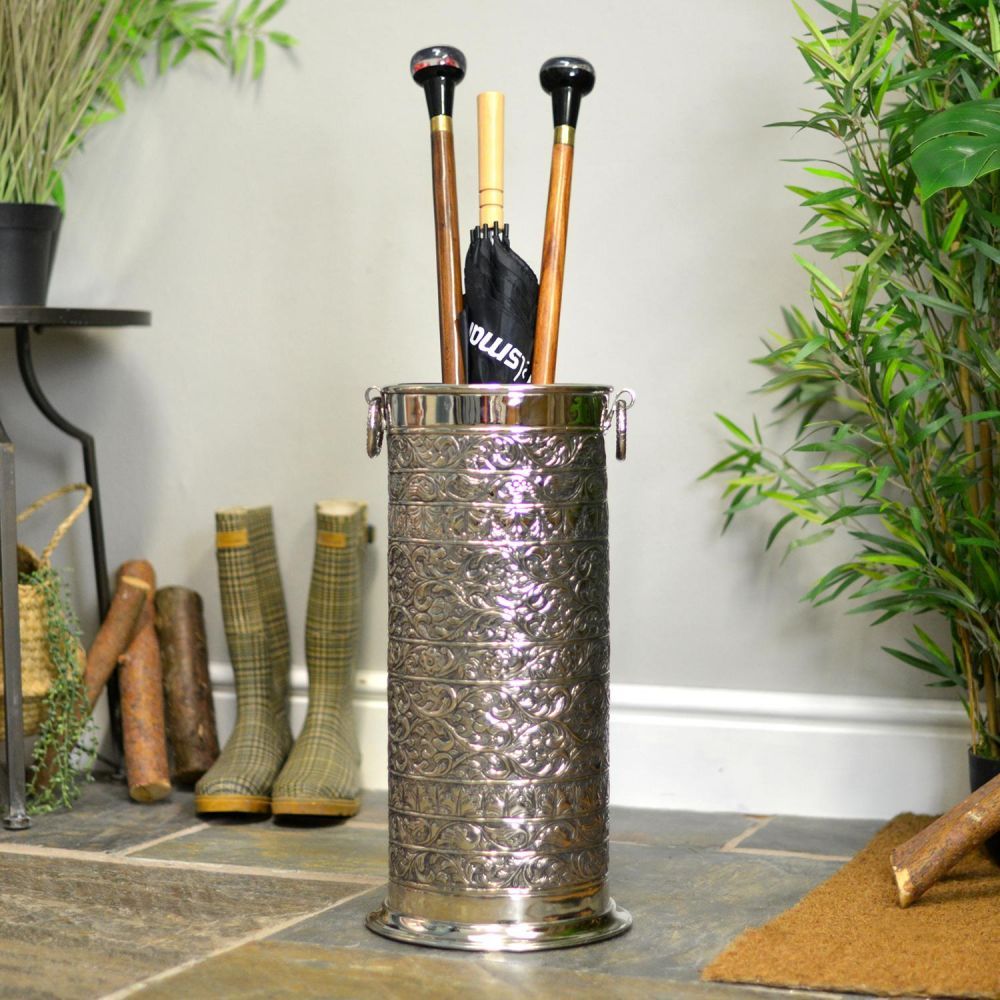 "Rosecroft Manor" Antique Nickle Ornate Umbrella Stand  "Rosecroft Manor" Antique Nickle Ornate Umbrella Stand