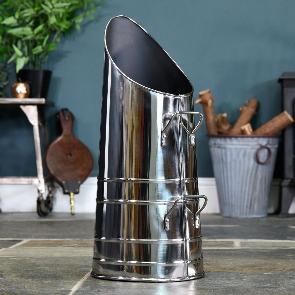 ’Rosalie’ Coal Hod – Polished steel with Double Handle