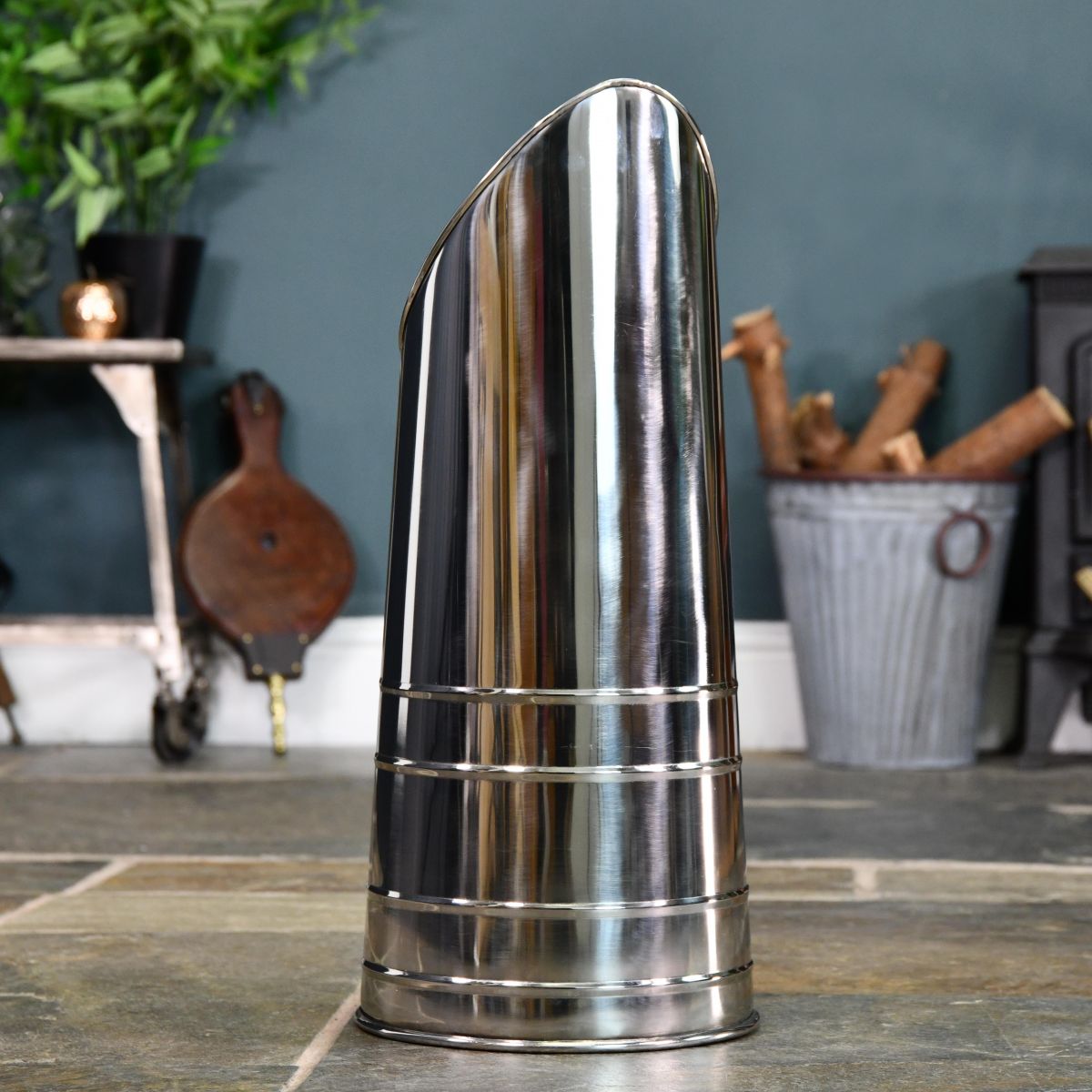 Polished Steel Coal Hod 