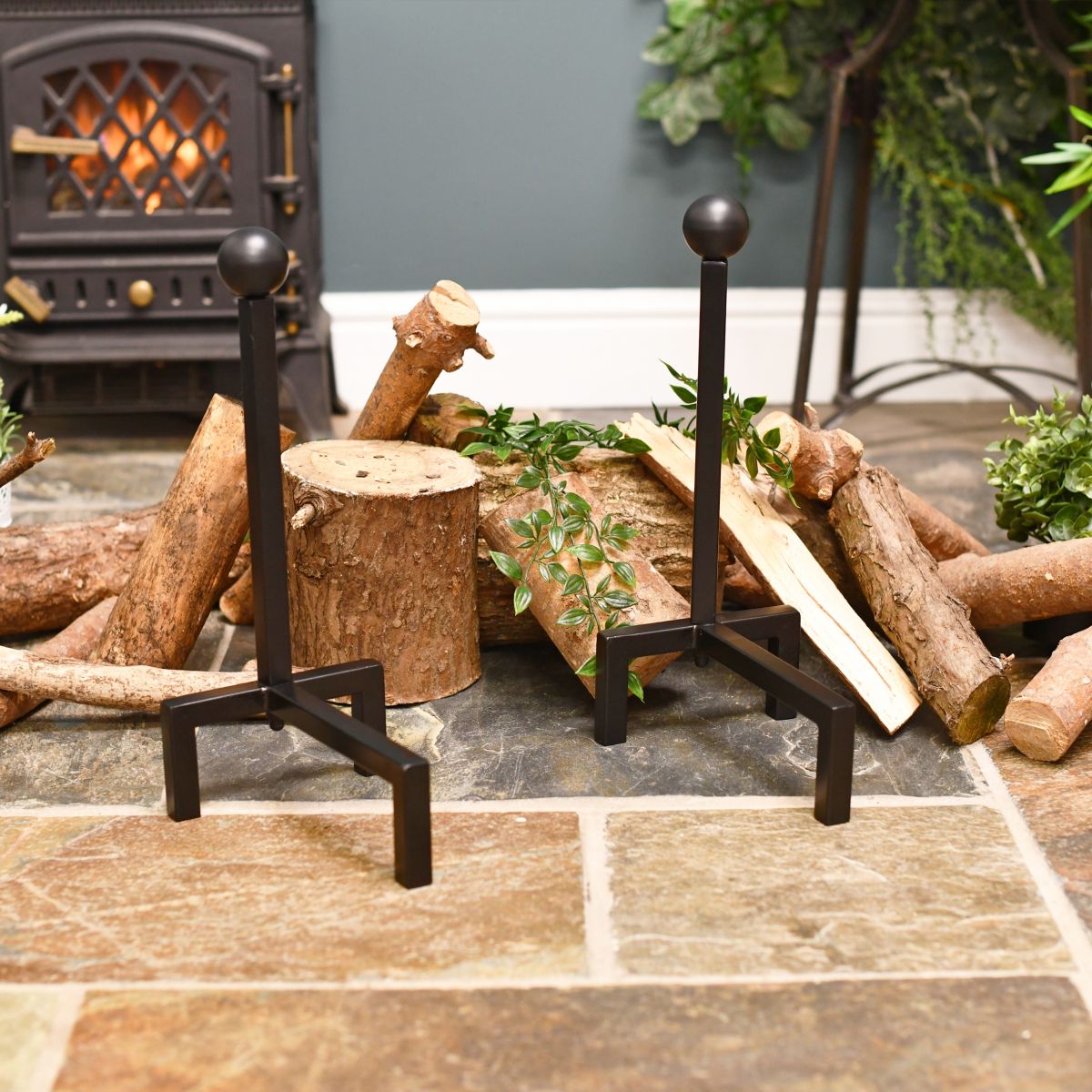 Black Contemporary Steel Fire Dogs