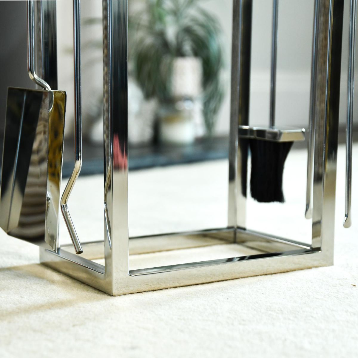 Close up of Stainless Steel Thorrum Grange Log Holder & Companion Set 