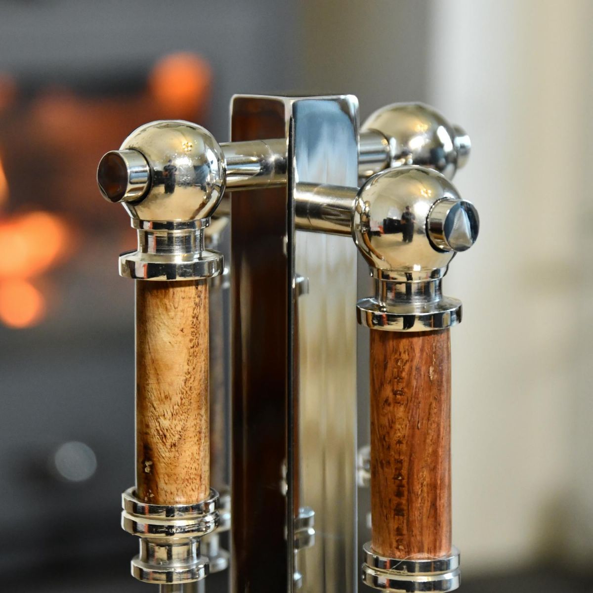 Close up of Hardwood and Stainless Steel Handles 