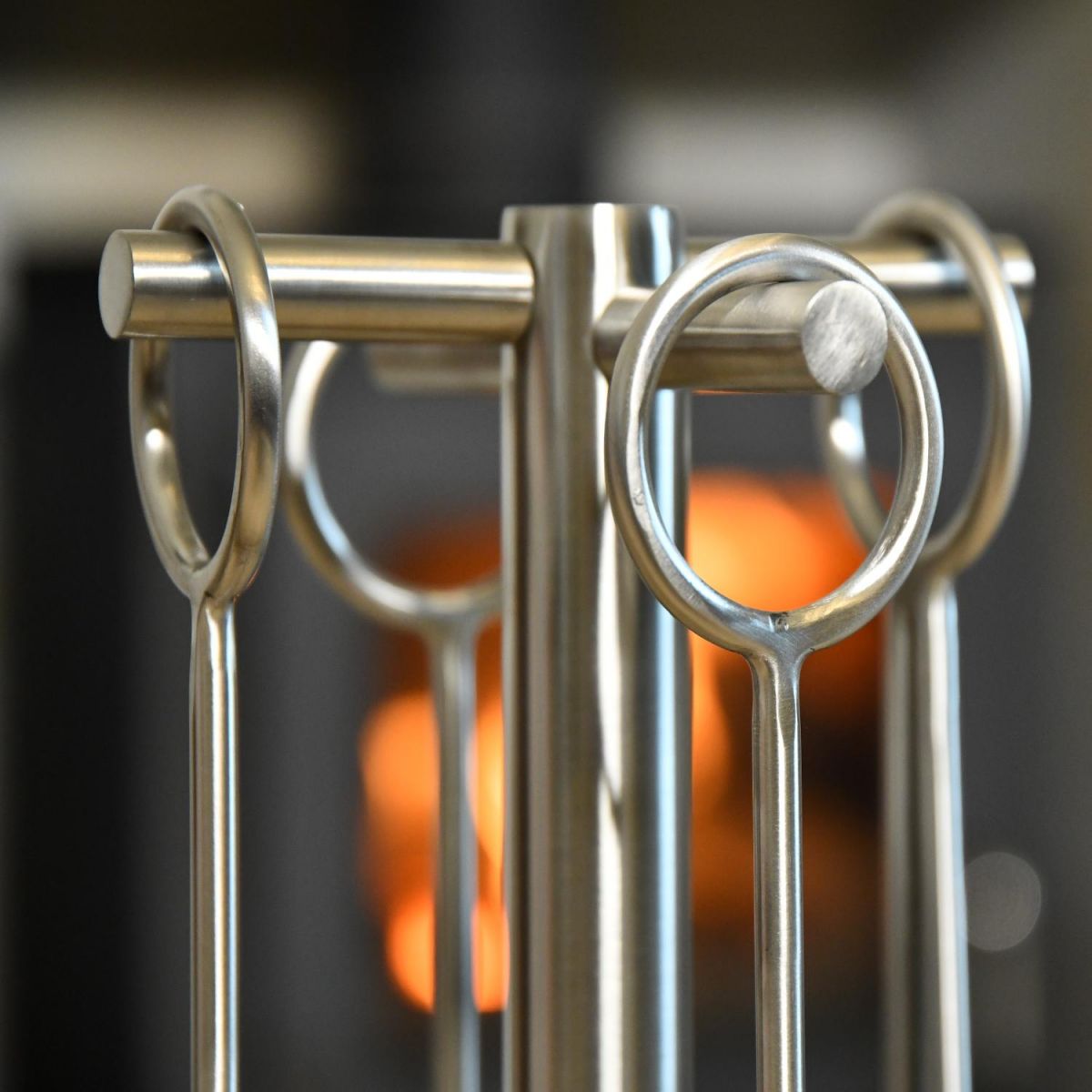 Close up of Brushed Steel Circular Companion Set 