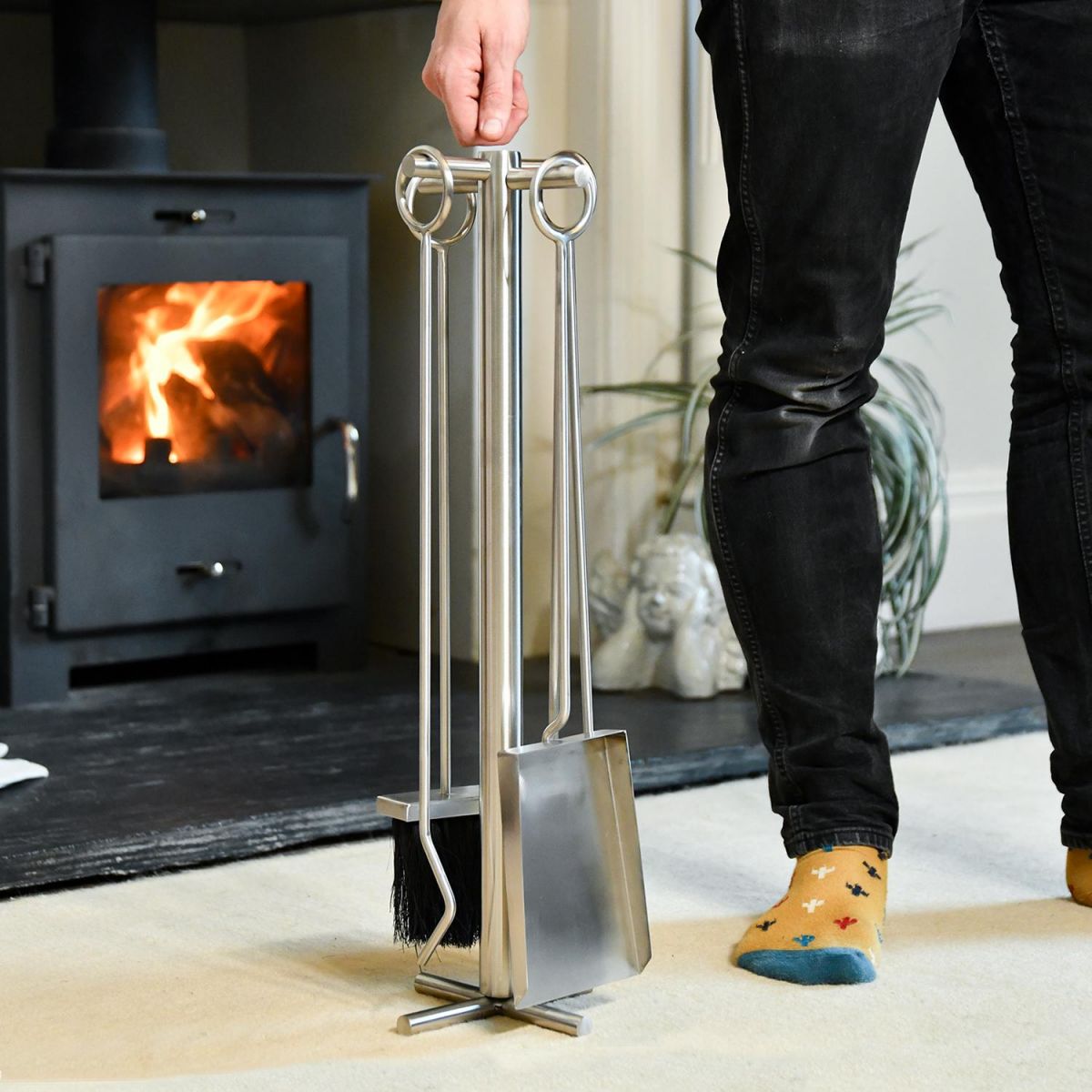 "Carter Bridge" Large Brushed Steel Companion Set in Situ