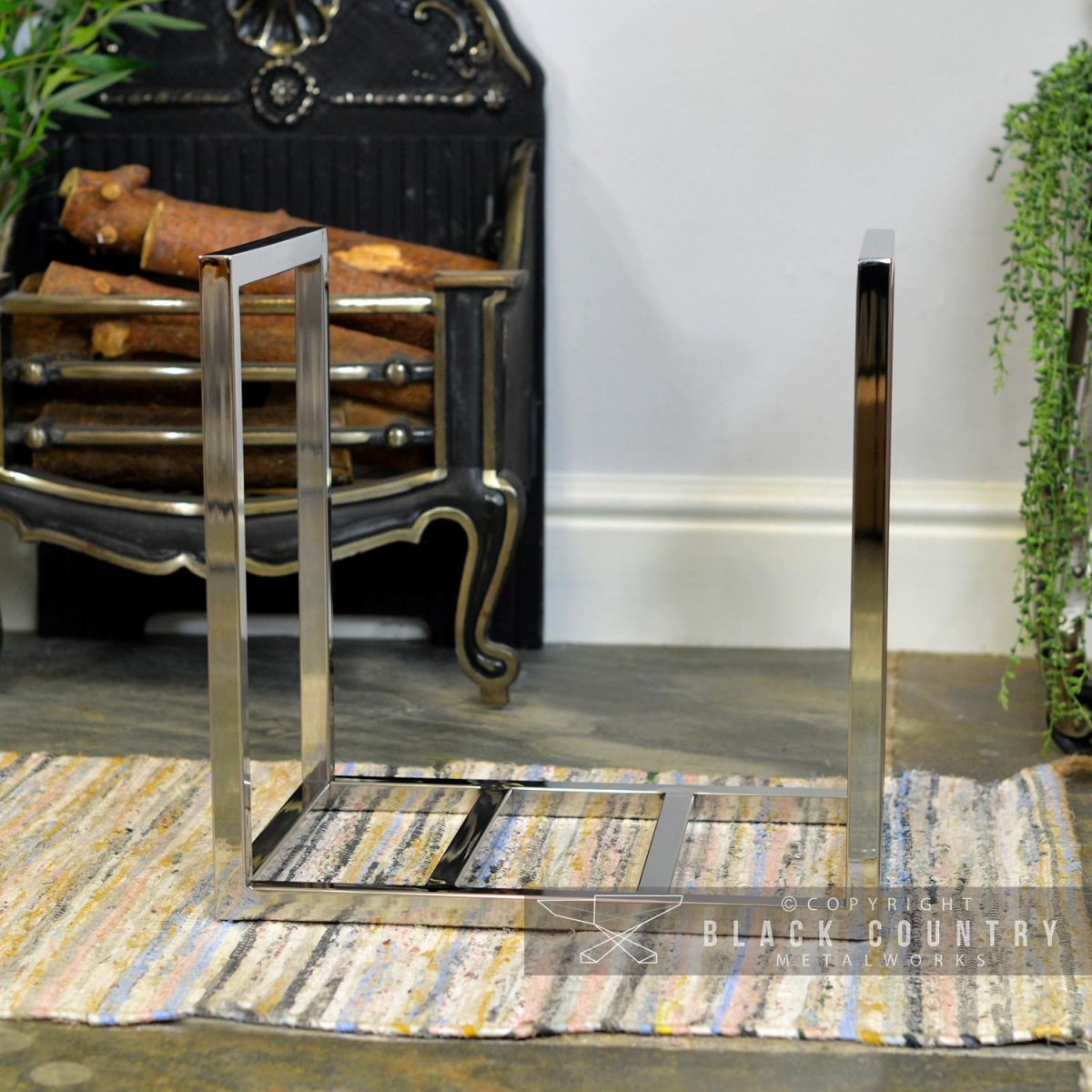 Contemporary Squared Stainless Steel Log Holder