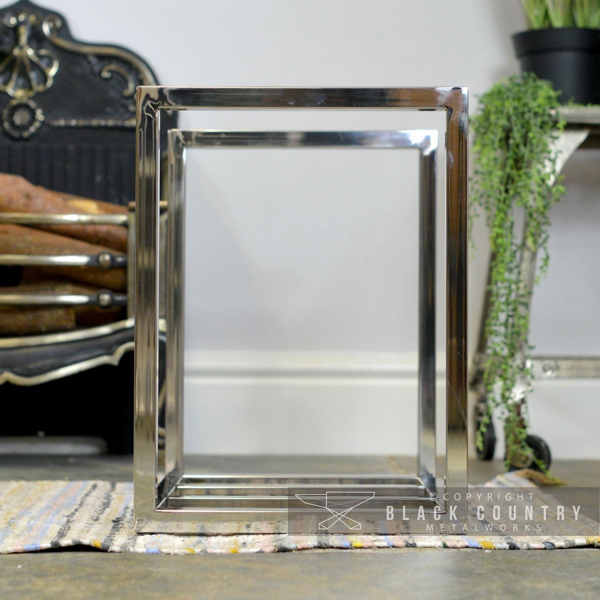 Square Stainless Steel Log Holder From the Side