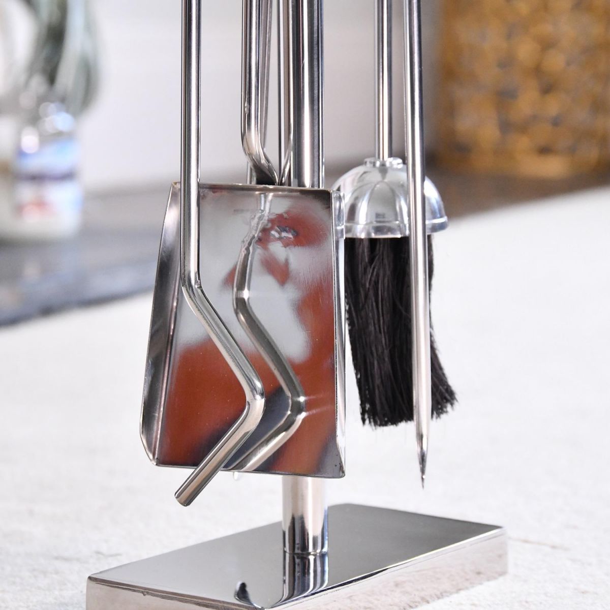 Close up of Polished Steel Fireside Tools