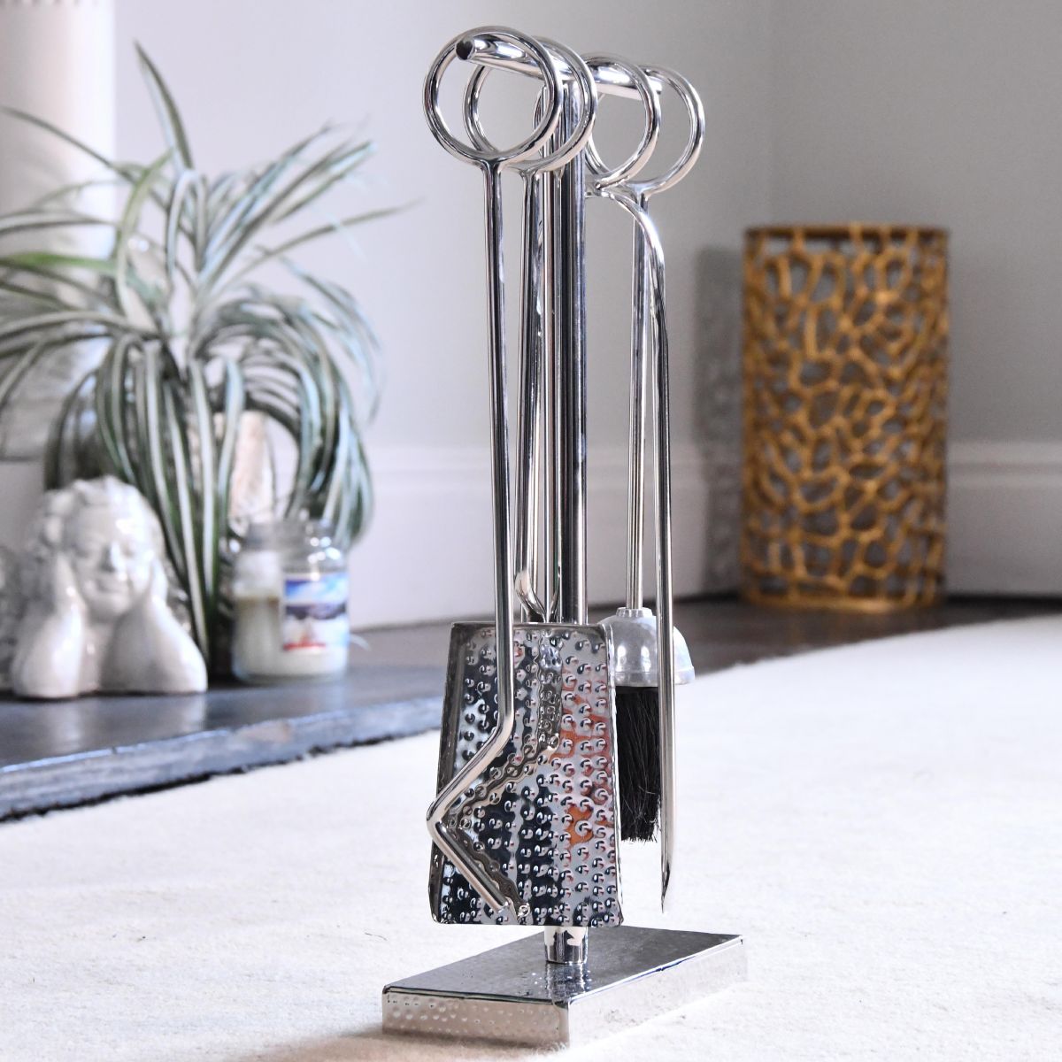 Midleton Hammered Polished Steel Companion Set  Midleton Hammered Polished Steel Companion Set