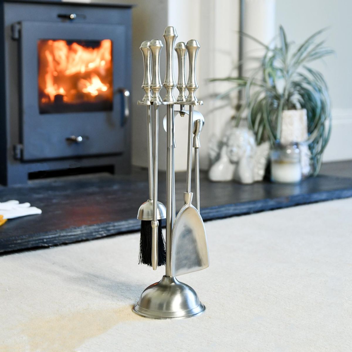 Traditional Pewter Companion Set in a Polished Finish Traditional Pewter Companion Set in a Polished Finish