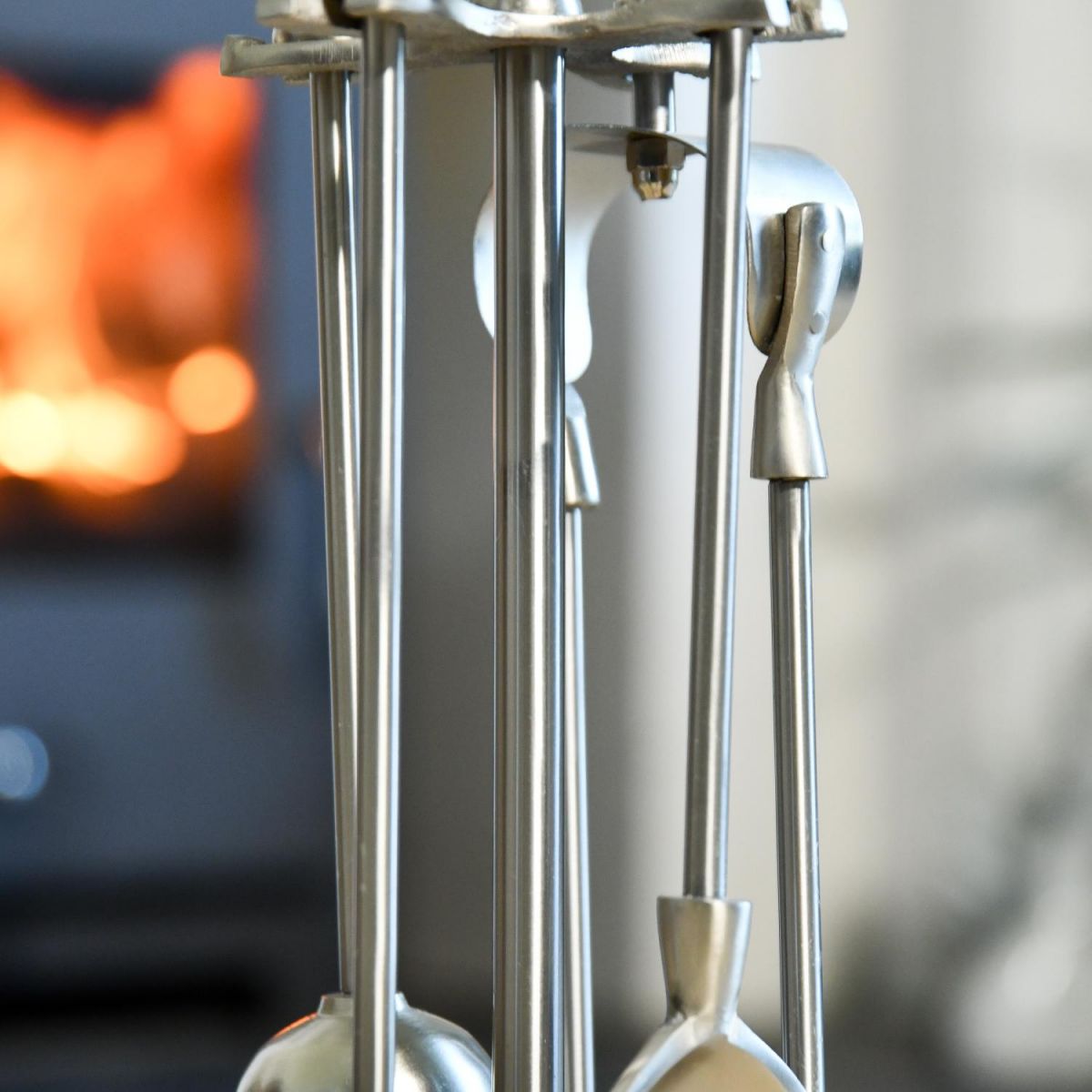 Polished Pewter Handles on Companion Set Polished Pewter Handles on Companion Set