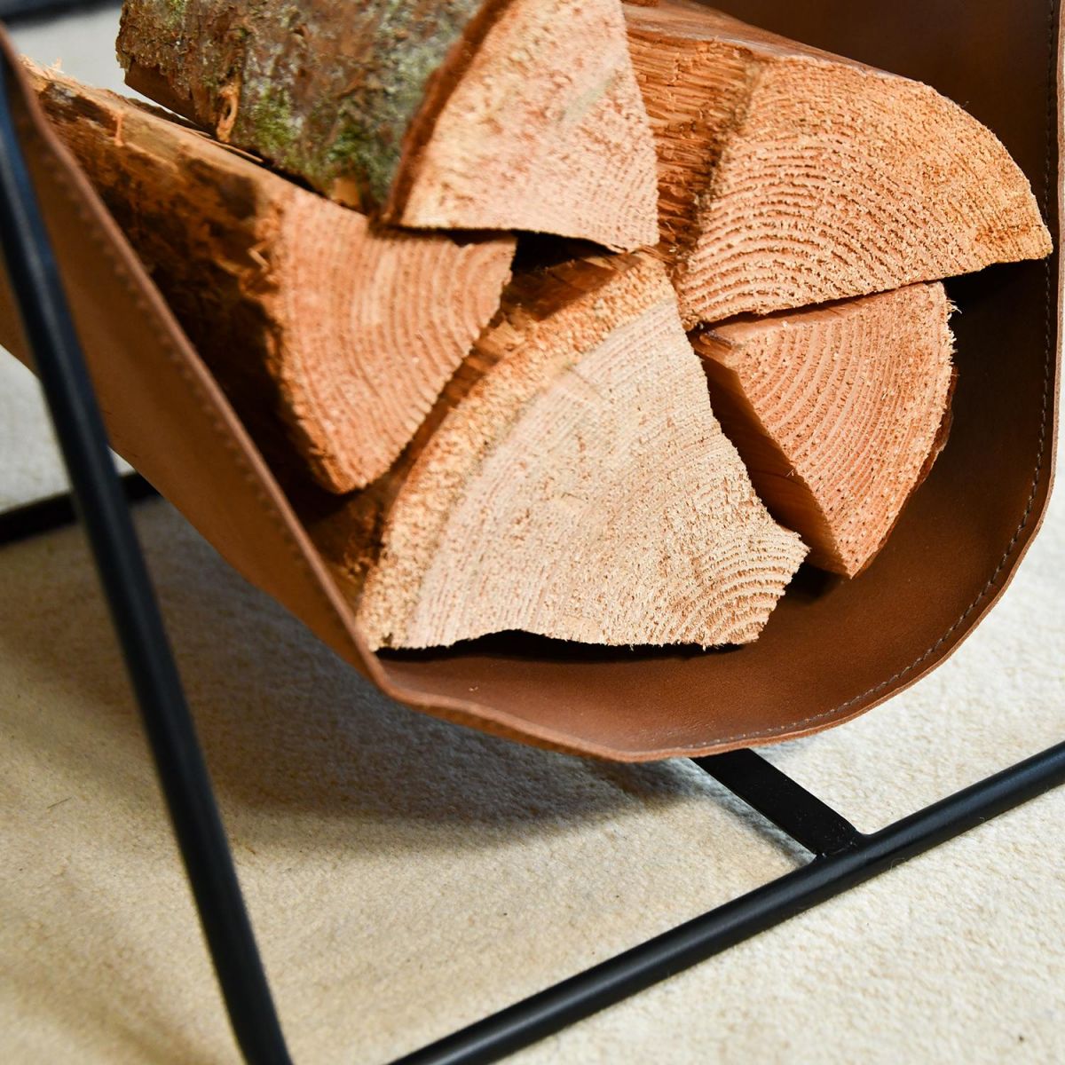 Leather Log Holder in Situ 
