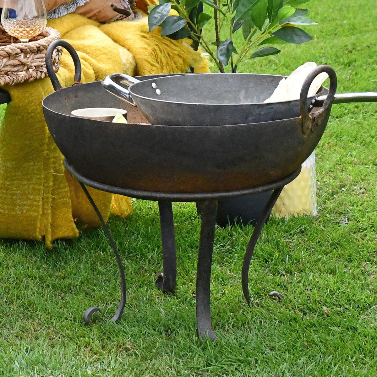 Traditional Kadai Bowl on the Garden in Use