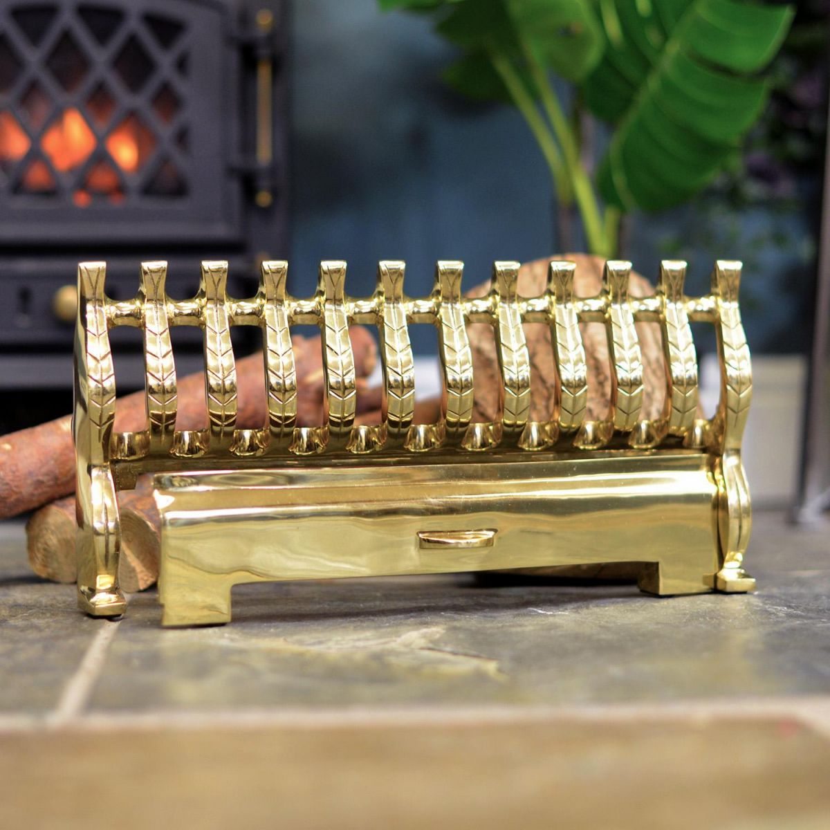 Polished Brass Fire Font by the Fireplace