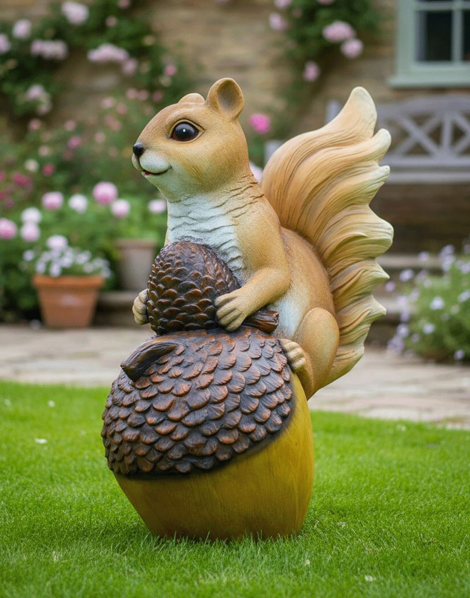 Fibreglass Squirrel Handpainted Garden Sculpture Digital Illustration