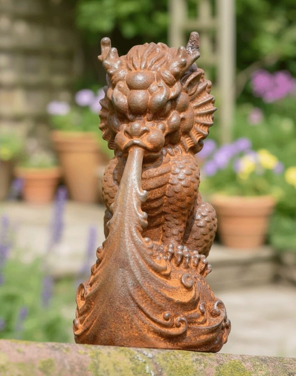 Fire Breathing Dragon Cast Iron Garden Sculpture Digital Illustration