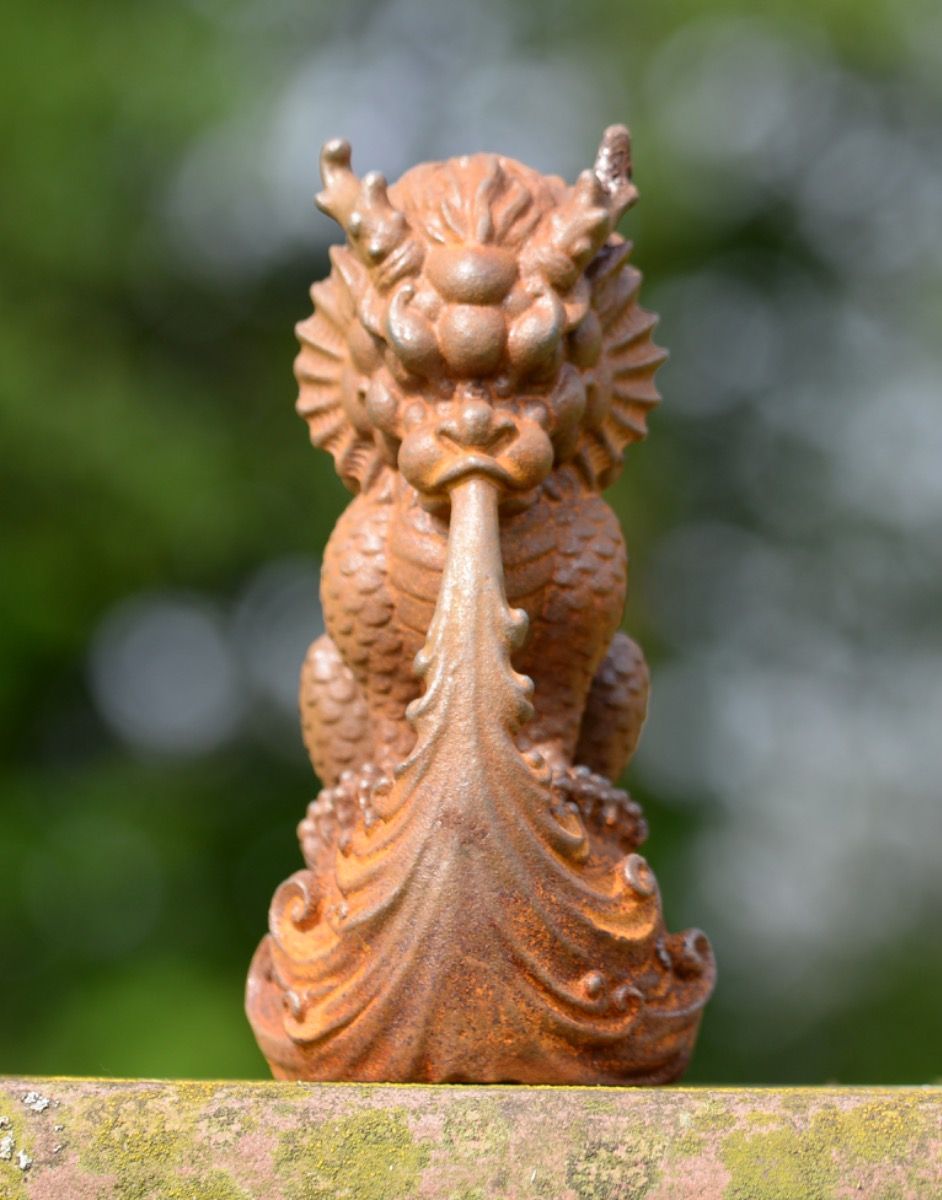 Cast Iron Fire Breathing Dragon Garden Sculpture Cast Iron Fire Breathing Dragon Garden Sculpture