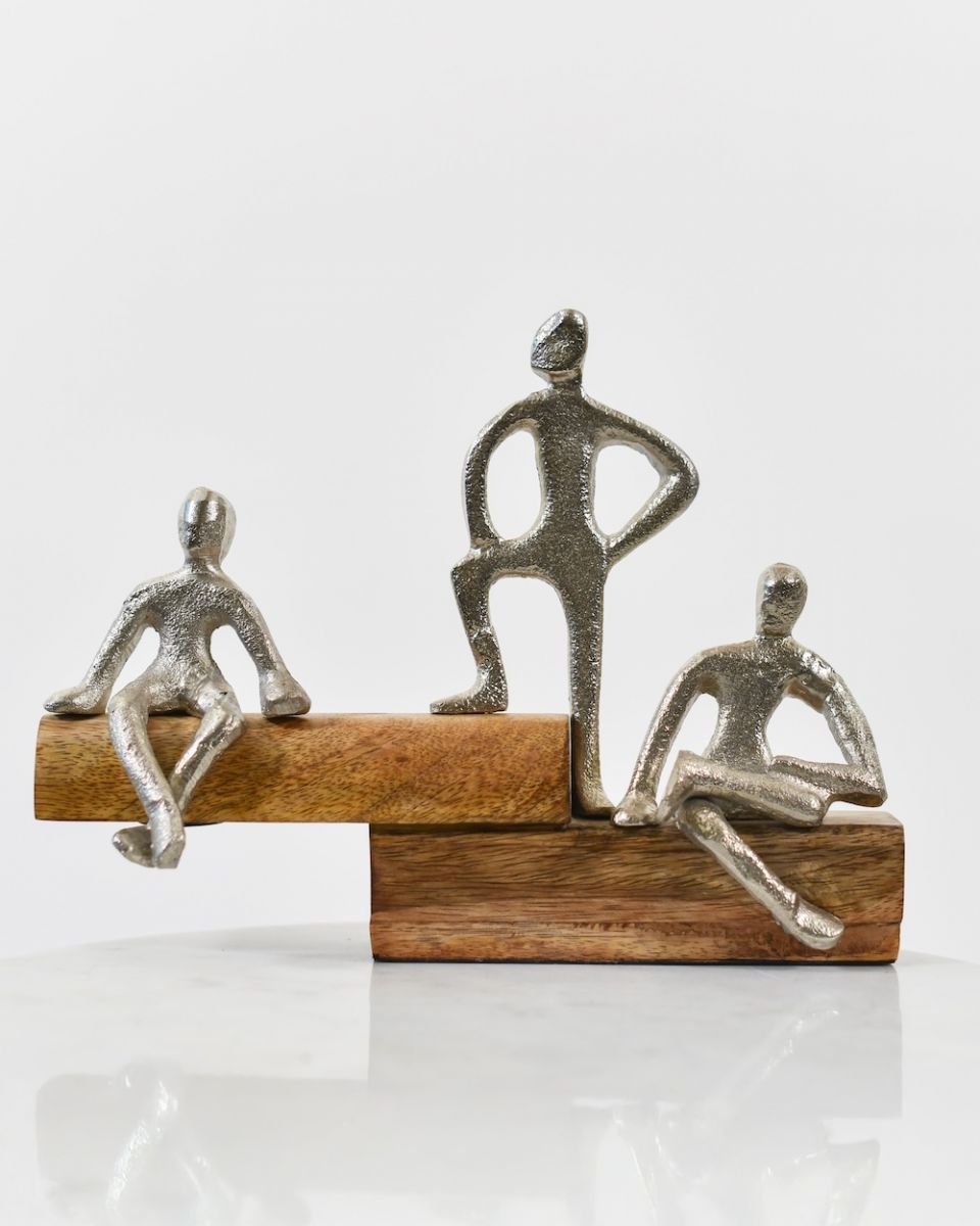 "Fireside" Cast Aluminium & Mango Wood Sculpture - Silver "Fireside" Cast Aluminium & Mango Wood Sculpture - Silver
