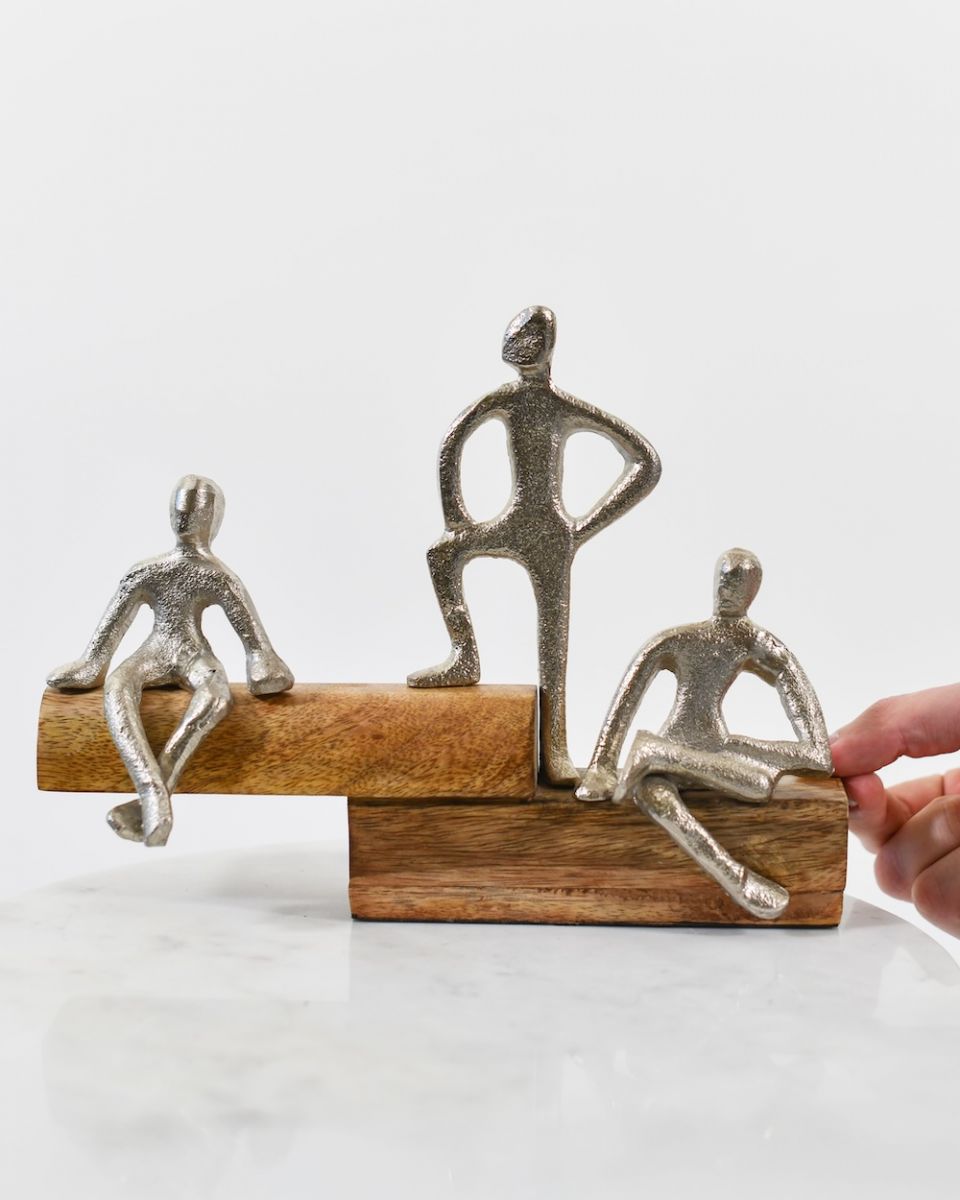 Scale image of cast aluminium and mango wood art sculpture Scale image of cast aluminium and mango wood art sculpture