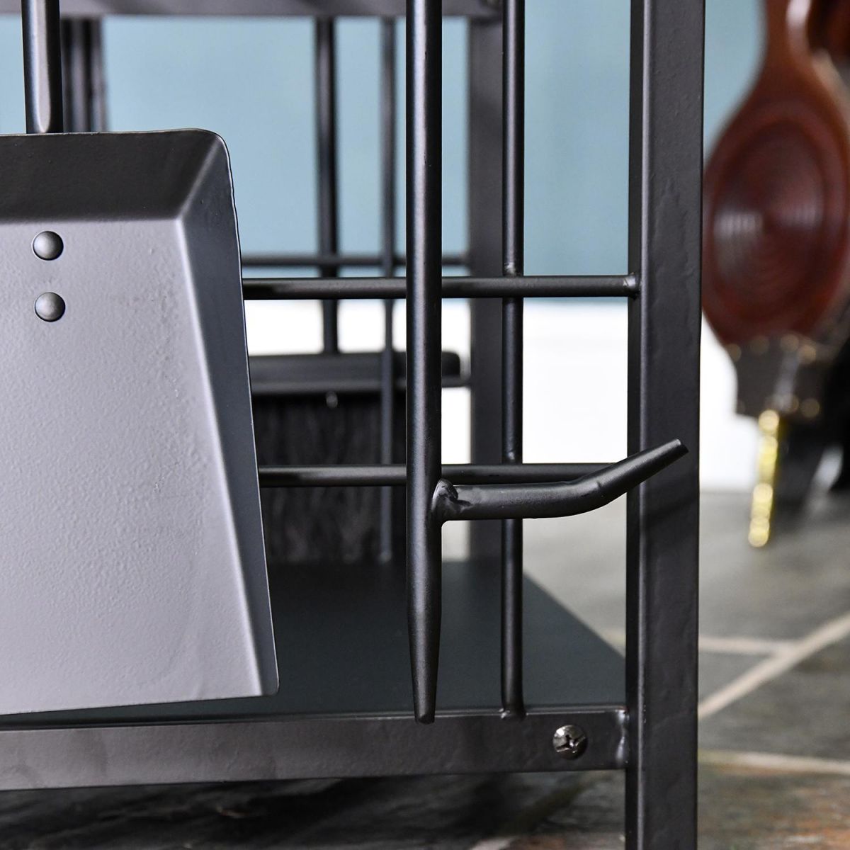 Close-up of the Black Finish on the Fireside Store With Tools