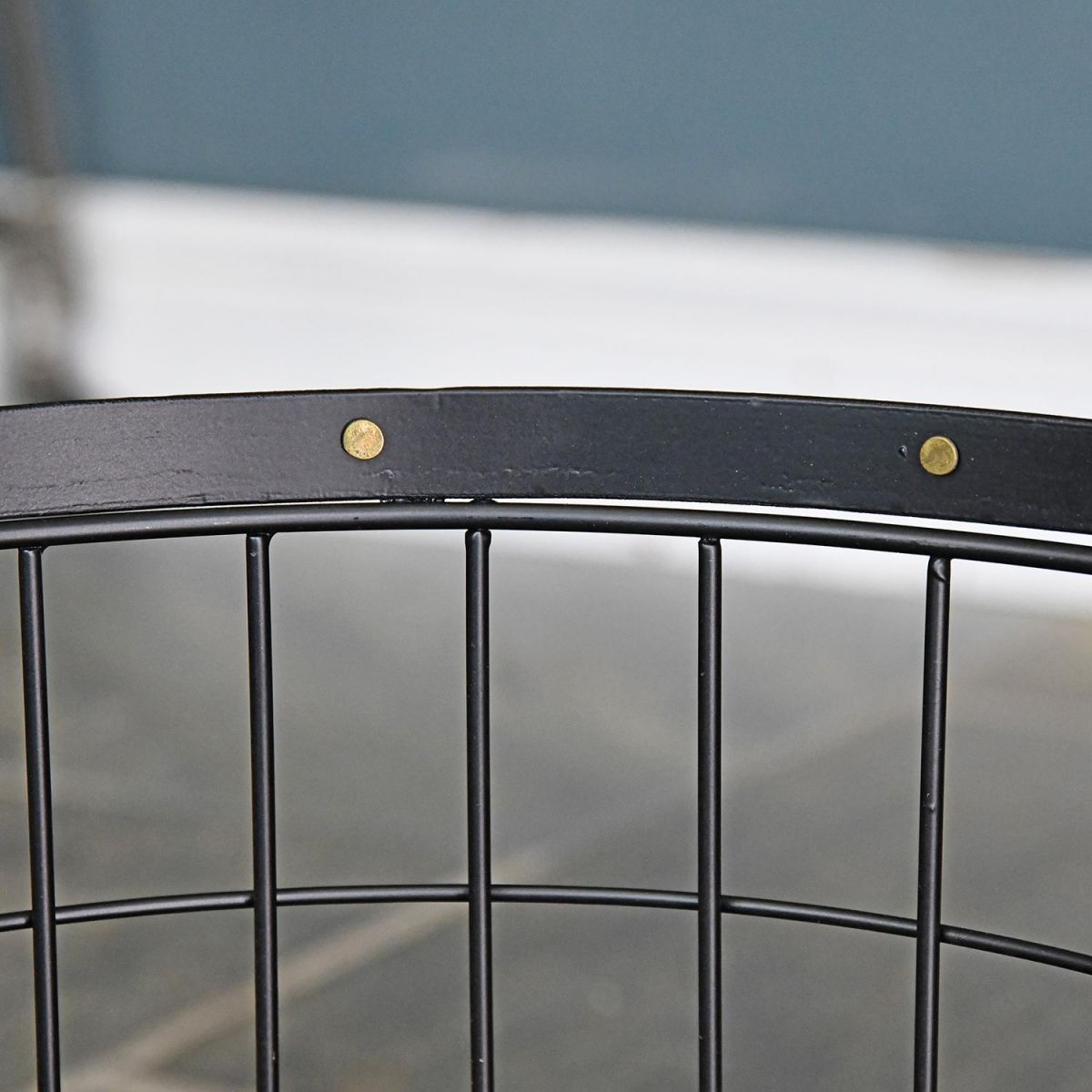 Large Black Wirework Fireside Log Basket Close Up Large Black Wirework Fireside Log Basket Close Up