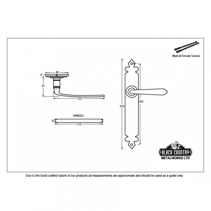 "Fitzgerald" Tudor Sprung Lever Latch Set Dimensions