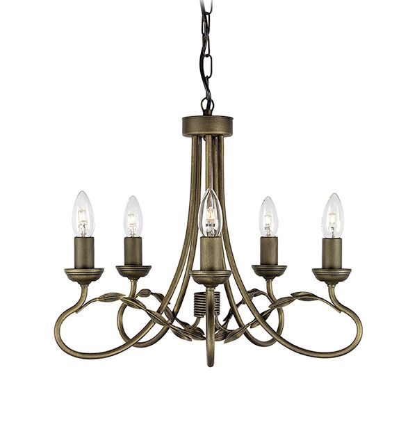 "Midendale Manor" Five Bulb Burnished Gold Leaf Design Chandelier 