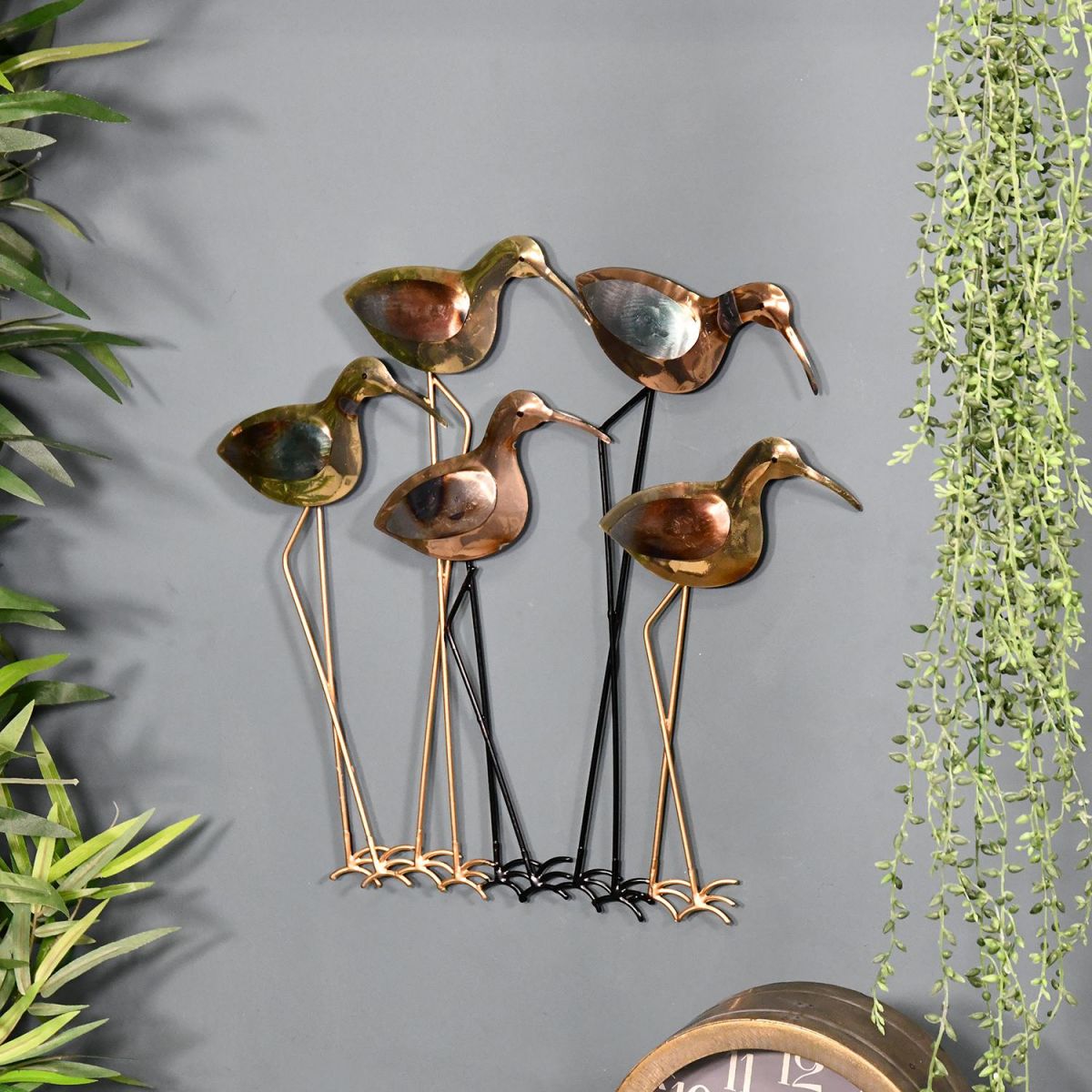 Five Wading Birds Wall Art in a Copper and Brass Finish