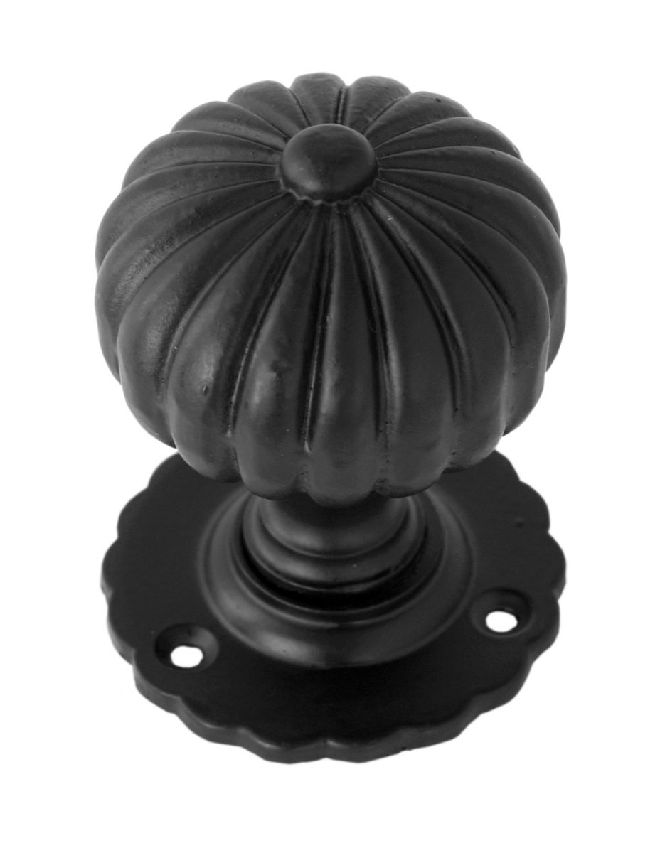 Traditional Black Door Knob Set with Floral Back Plate