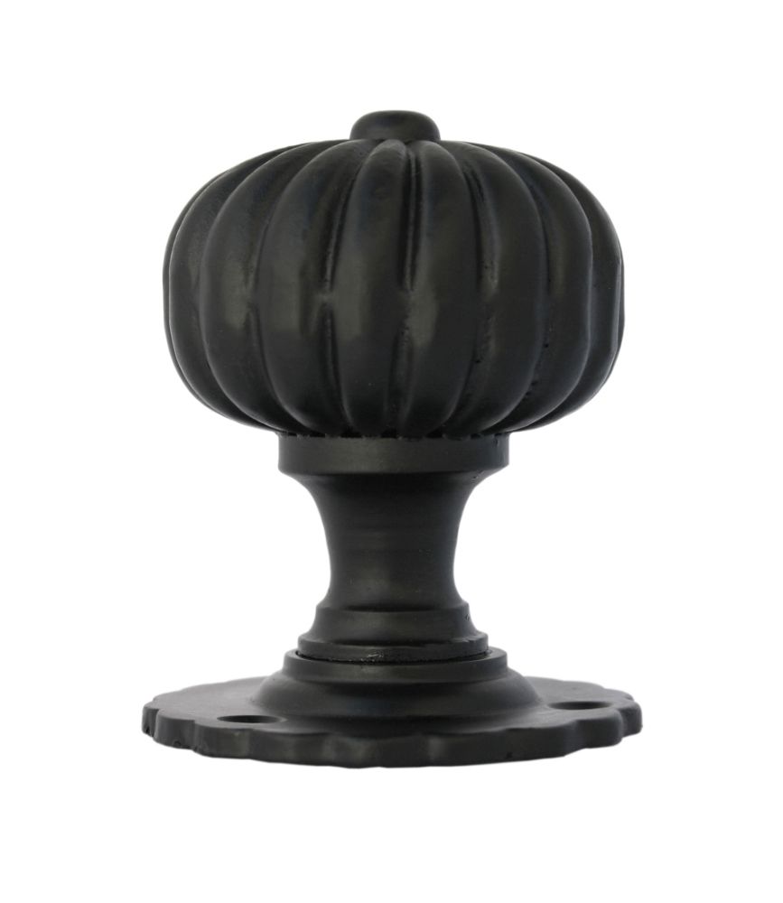 Traditional Black Door Knob Set with Floral Back Plate