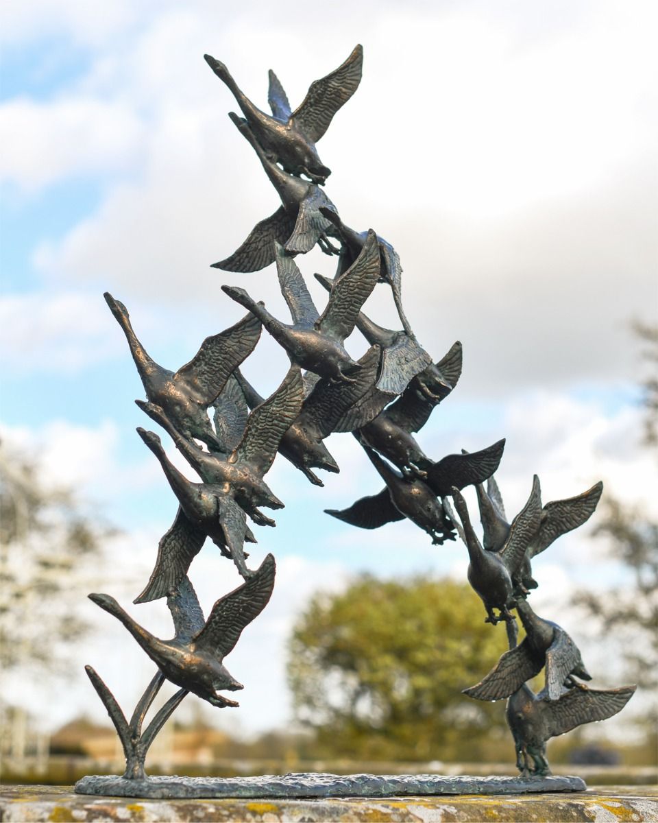 Flock of Flying Ducks Garden Sculpture 
