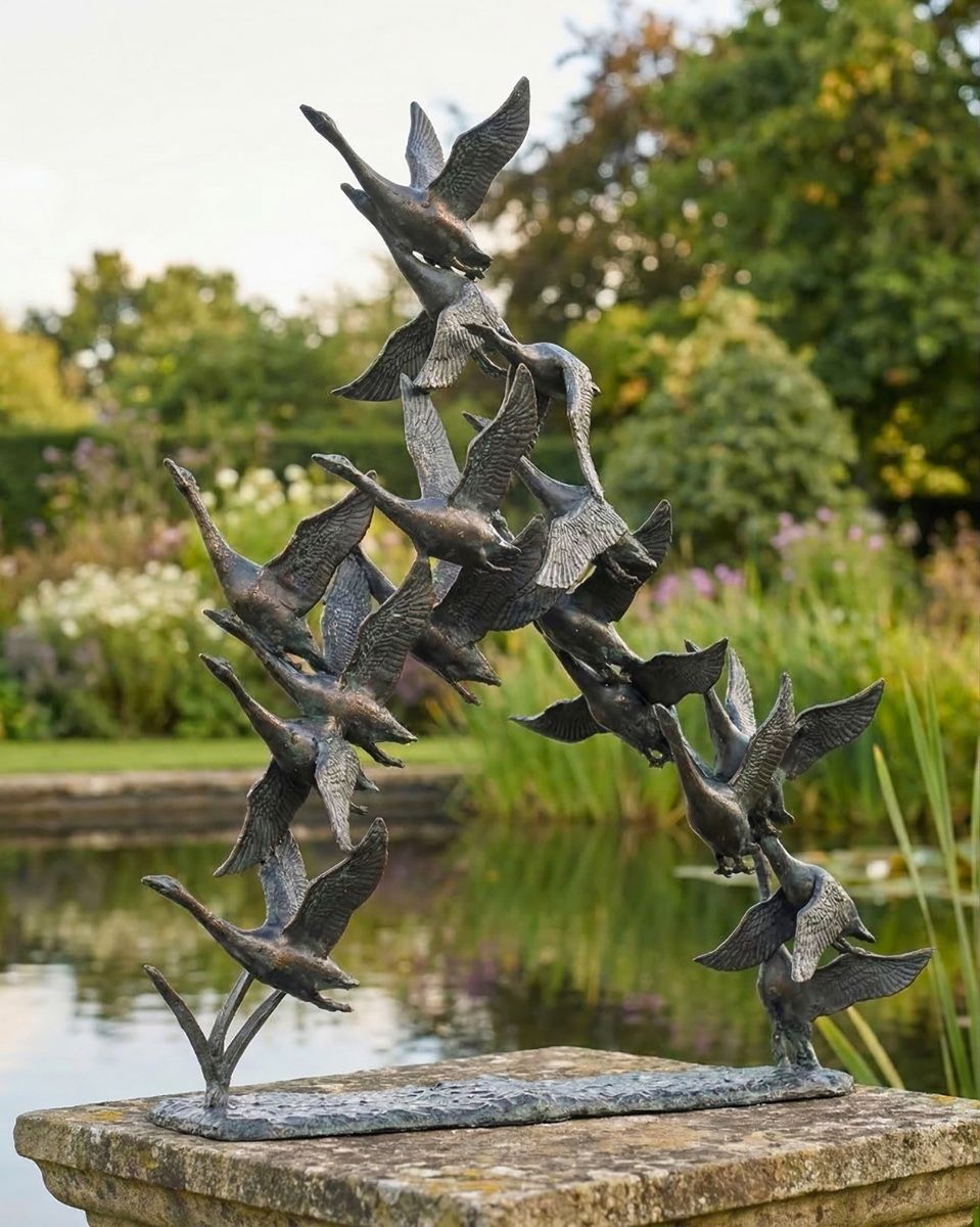 Flock of Flying Geese Garden Sculpture ai illustration