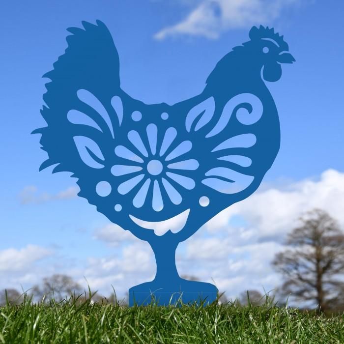Floral Hen Silhouette in Blue