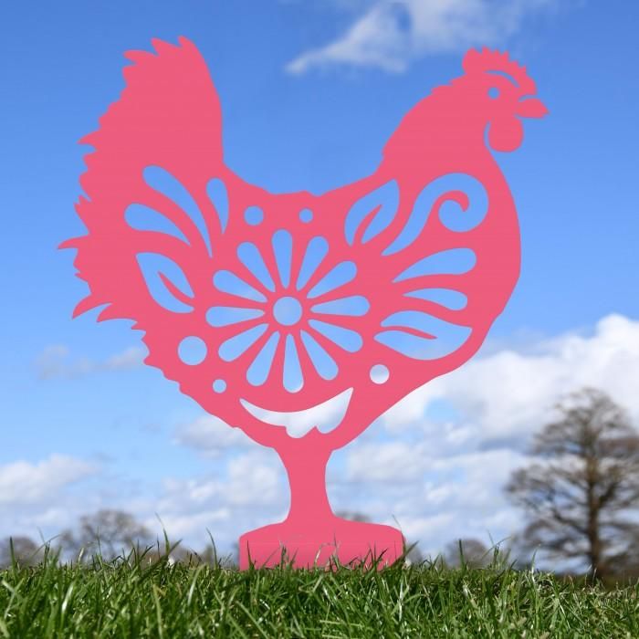 Floral Hen Silhouette in Pink