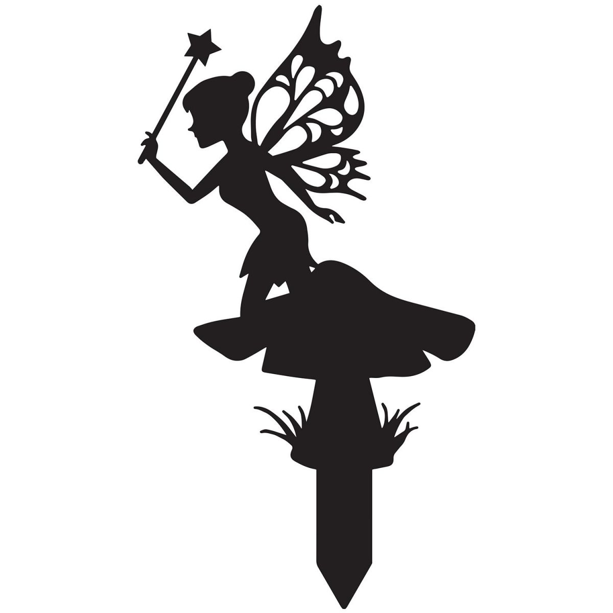 Flower Fairy With Wand Silhouette in a Black Finish Flower Fairy With Wand Silhouette in a Black Finish